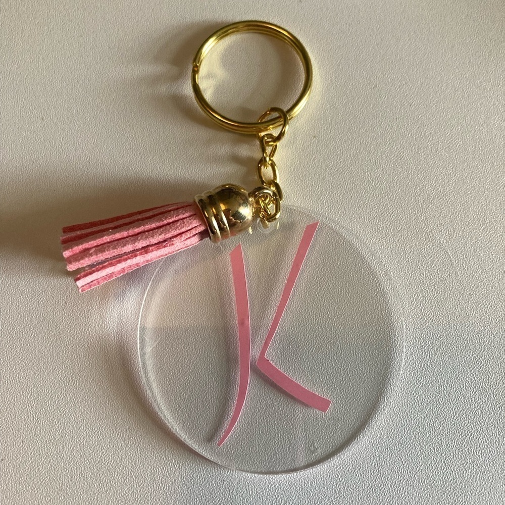 Custom Made Pink “K” Initial Keychain Gift Idea Stocking Stuffer